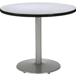 Kfi 36 Round Pedestal Table. Gray Nebula Hpl Top, Round Silver Steel Base