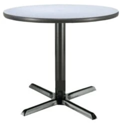 Kfi 36 Inch Round Pedestal Table Gray Nebula Laminate Top, Cast Iron Base