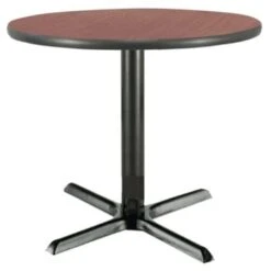 Kfi 30" Round Pedestal Table Mahogany High Pressure Laminate Top Cast Iron Base