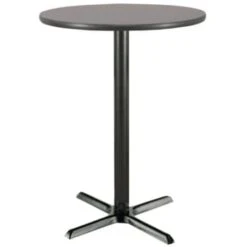 Kfi 30" Round Bar Height Pedestal Table Graphite Laminate Top, Cast Iron Base