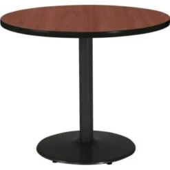 Kfi 36" Round Pedestal Table With Mahogany Top, Round Black Base