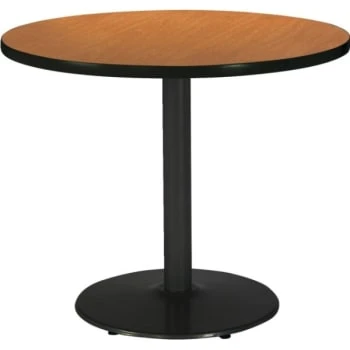 Kfi 42" Round Pedestal Table With Medium Oak Top, Round Black Base 4 Kfi 42" Round Pedestal Table With Medium Oak Top, Round Black Base - Image 2