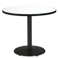 Kfi 30" Round Pedestal Table With Crisp Linen Top, Round Black Base