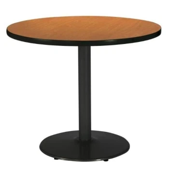 Kfi 42" Round Pedestal Table With Medium Oak Top, Round Black Base 3 Kfi 42" Round Pedestal Table With Medium Oak Top, Round Black Base