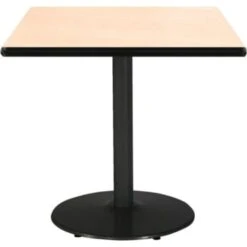 Kfi 30" Square Pedestal Table With Natural Top, Round Black Base