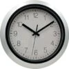 Round Plastic Wall Clock 12 Inch, Silver, White Face, Black Dial