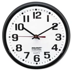 Skilcraft Slimline Quartz Wall Clock, 9.2 Overall Diameter, Black Case, 1 Aa