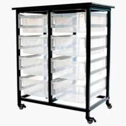 Luxor Mobile Bin Storage Unit - Double Row With Large Clear Bins