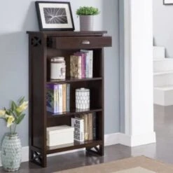 Leick Home Mantel Height 3 Shelf Bookcase With Drawer Storage,chocolate Oak -Home Furnishing Store 183585 w DetailedProductView19 Lg