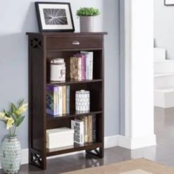 Leick Home Mantel Height 3 Shelf Bookcase With Drawer Storage,chocolate Oak -Home Furnishing Store 183585 w DetailedProductView4 Lg