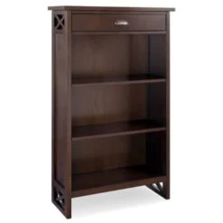 Leick Home Mantel Height 3 Shelf Bookcase With Drawer Storage,chocolate Oak