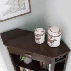 Leick Home One Drawer Mantel Height Three Shelf Corner Bookshelf,chocolate Oak -Home Furnishing Store 183592 w DetailedProductView20 Lg