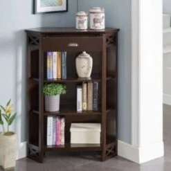 Leick Home One Drawer Mantel Height Three Shelf Corner Bookshelf,chocolate Oak -Home Furnishing Store 183592 w DetailedProductView4 Lg