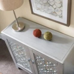 Leick Home Mirrored Diamond Filigree Hall Console Cabinet With Shelf,silver Leaf 27 Leick Home Mirrored Diamond Filigree Hall Console Cabinet With Shelf,silver Leaf -Home Furnishing Store 183603 w DetailedProductView20 Lg