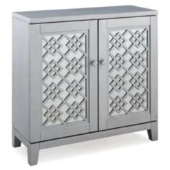 Leick Home Mirrored Diamond Filigree Hall Console Cabinet With Shelf,silver Leaf