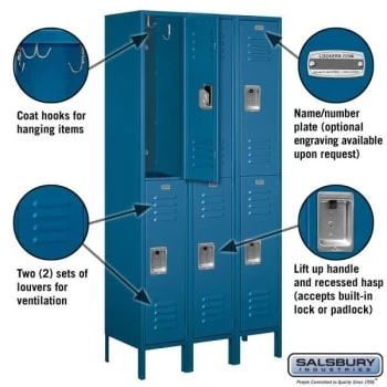 Salsbury Industries 12 Inch Wide Double Tier Metal Locker, 15 Inches Deep, Blue 4 Salsbury Industries 12 Inch Wide Double Tier Metal Locker, 15 Inches Deep, Blue - Image 2