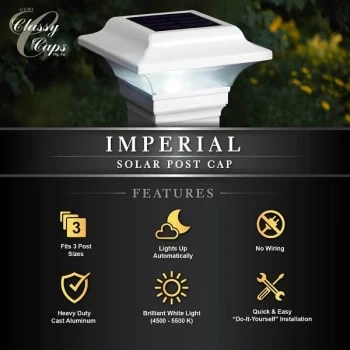 Classy Caps™ 2.5 X 2.5 Inch White Aluminum Imperial Solar Post Cap 7 Classy Caps™ 2.5 X 2.5 Inch White Aluminum Imperial Solar Post Cap - Image 5