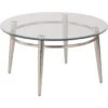 Worksmart Round Clear Tempered Glass Coffee Table With Metal Frame, Nickel Brush