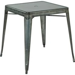 Worksmart Metal Dining Table W/umbrella Hole Center Placement, Matte Galvanized