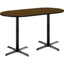 Kfi 30 X 72" Racetrack Pedestal Table W/walnut Top, Black X-Base, Bistro Height