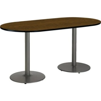 Kfi 36 X 72" Racetrack Pedestal Table With Walnut Top, Round Silver Base 3 Kfi 36 X 72" Racetrack Pedestal Table With Walnut Top, Round Silver Base
