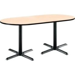 Kfi 30 X 72" Racetrack Pedestal Table With Natural Top, Black X-Base