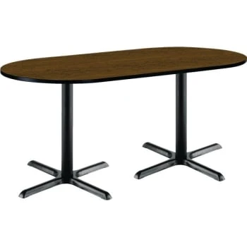 Kfi 30 X 72" Racetrack Pedestal Table With Walnut Top, Black X-Base 3 Kfi 30 X 72" Racetrack Pedestal Table With Walnut Top, Black X-Base