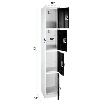 Adir Office 72 In. X 12 In. 4-Compartment Steel Key Lock Locker Black 4 Adir Office 72 In. X 12 In. 4-Compartment Steel Key Lock Locker Black - Image 2