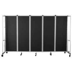 National Public Seating Room Divider, 6' Height, 5 Sections, Black Panels
