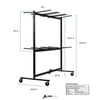 Alpine Industries Adir Office Two Tier Folding Chair Cart, 84 Chair Capacity 6 Alpine Industries Adir Office Two Tier Folding Chair Cart, 84 Chair Capacity - Image 4