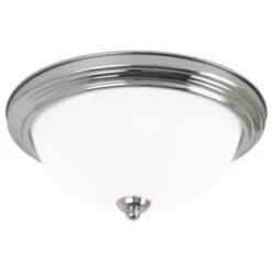 Sea Gull Lighting Geary 12.5 " 2-Light Nickel Ceiling Flush Mount Etched Glass