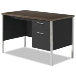 Alera® Single Pedestal Steel Desk, 45-1/4w X 24d X 29-1/2h, Walnut/black -Home Furnishing Store 250612 2 WebOnly Lg