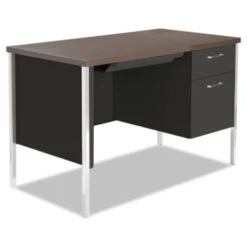 Alera® Single Pedestal Steel Desk, 45-1/4w X 24d X 29-1/2h, Walnut/black