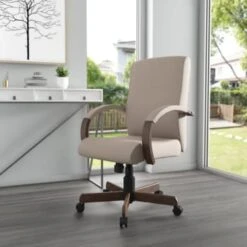 Boss Office Products Executive Desk Chair Beige Linen Fabric & Driftwood Finish -Home Furnishing Store 285788 AlternateImageView Lg
