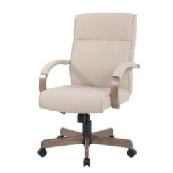 Boss Office Products Executive Desk Chair Beige Linen Fabric & Driftwood Finish
