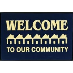 Welcome To Our Community Floor Mat, Navy, 6' X 4'