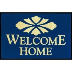 Welcome Home Floor Mat, Navy Blue, 3' X 2'