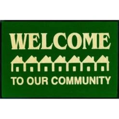 Welcome To Our Community Floor Mat, Hunter Green, 6' X 4'