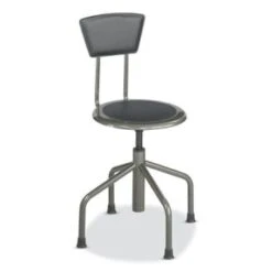 Safco Diesel Stool, Low Base With Back, 16" To 22" High, Black Seat, Pewter Base