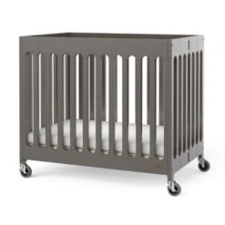 Foundations Compact Boutique™ Folding Crib, Slatted Foam Mattress, Dapper Gray