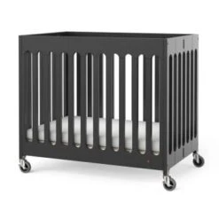 Foundations Compact Boutique™ Folding Crib, Slatted Foam Mattress, Ebony