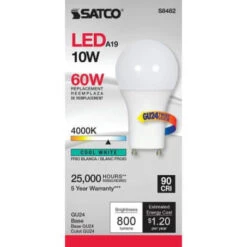 Satco 60-Watt Eq A19 Bi Pin Gu24 Base Dimmable And Enclosed Rated Led Lt Bulb -Home Furnishing Store 329384 DetailedProductView3 Lg