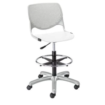 Kfi Seating Kool Drafting Stool, Light Grey Back, White Seat 3 Kfi Seating Kool Drafting Stool, Light Grey Back, White Seat