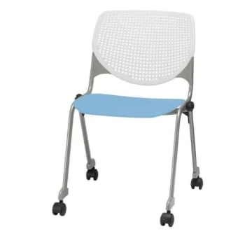 Kfi Seating Kool Stack Chair, Casters, White Back, Sky Blue Seat 3 Kfi Seating Kool Stack Chair, Casters, White Back, Sky Blue Seat