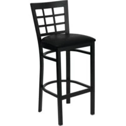 Flash Furniture Hercules Series Black Window Back Metal Barstool Black Vinyl Seat