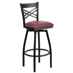 Flash Furniture Hercules Series Black X Back Swivel Metal Barstool Burgundy Vinyl Seat