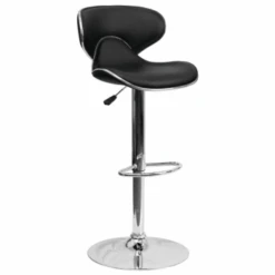 Flash Furniture Contemporary Cozy Mid-Back Black Vinyl Adjustable Barstool With Chrome Base