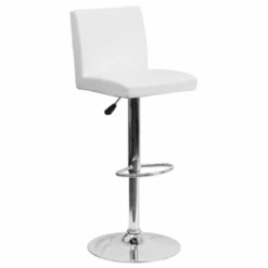 Flash Furniture Contemporary White Adjustable Barstool Chrome Base Straight Mid Back Design