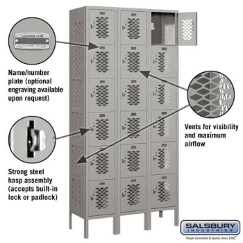 Salsbury Industries® Six Tier Box-Vented Metal Locker-Gray-6 Feet X 12 Inches 4 Salsbury Industries® Six Tier Box-Vented Metal Locker-Gray-6 Feet X 12 Inches - Image 2