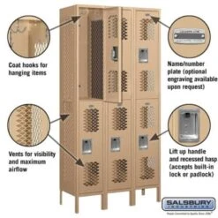 Salsbury Industries® Tan-Double Tier Vented Metal Locker-6 Feet X 15 Inches -Home Furnishing Store 621148 w DetailedProductView1 Lg